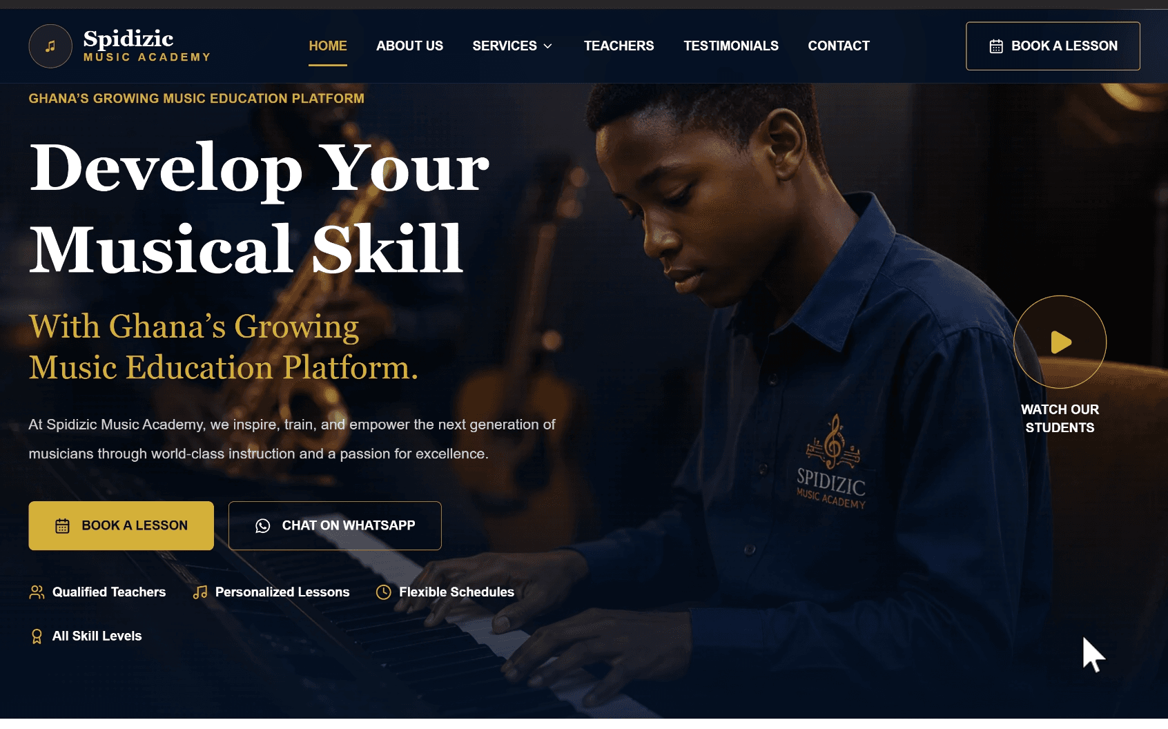 Spidizic Music Academy website helping students develop musical skill